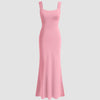 Scoop Neck Backless Bodycon Dress in Rose Pink Front View for Women | Littlebox India