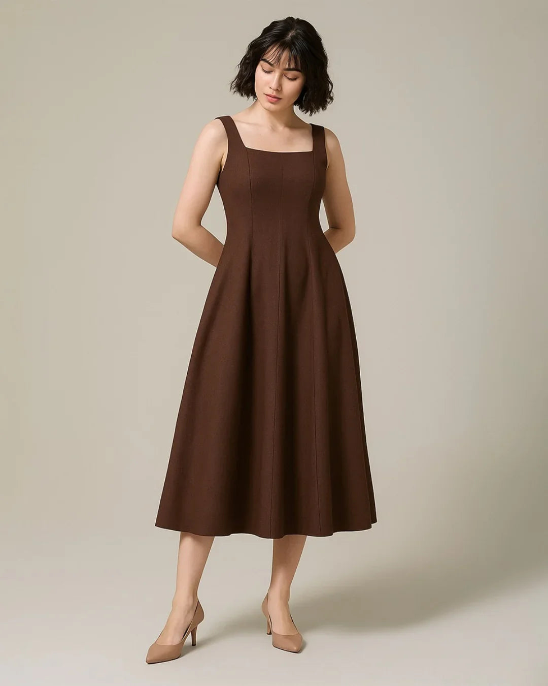 Scoop Neck Retro Style Midi Dress - Littlebox India Scoop Neck Retro Style Midi Dress - Littlebox India