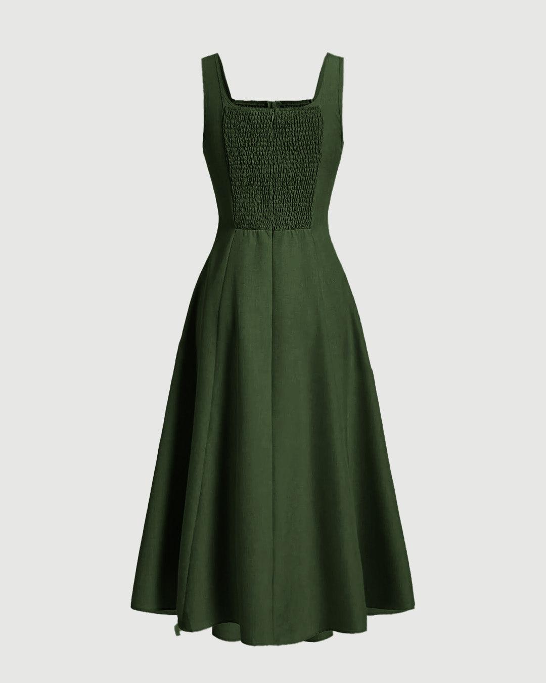 Scoop Neck Midi Dress with Retro Style