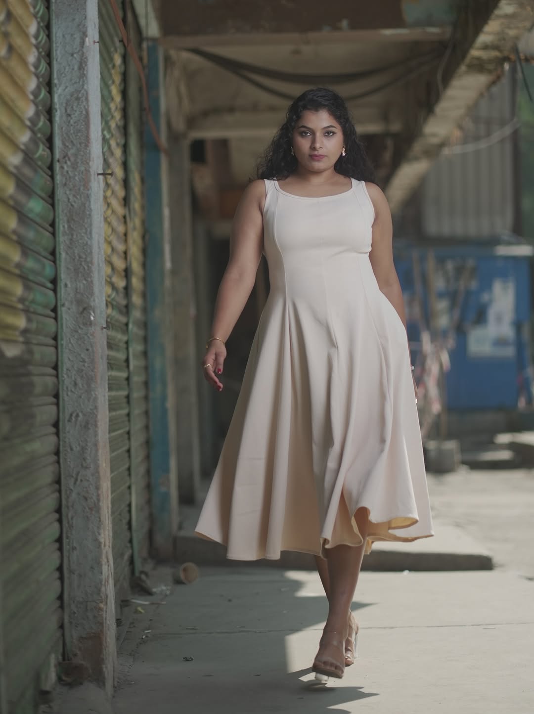 Customer photo 2 of Scoop Neck Retro Style Midi Dress In Off-White