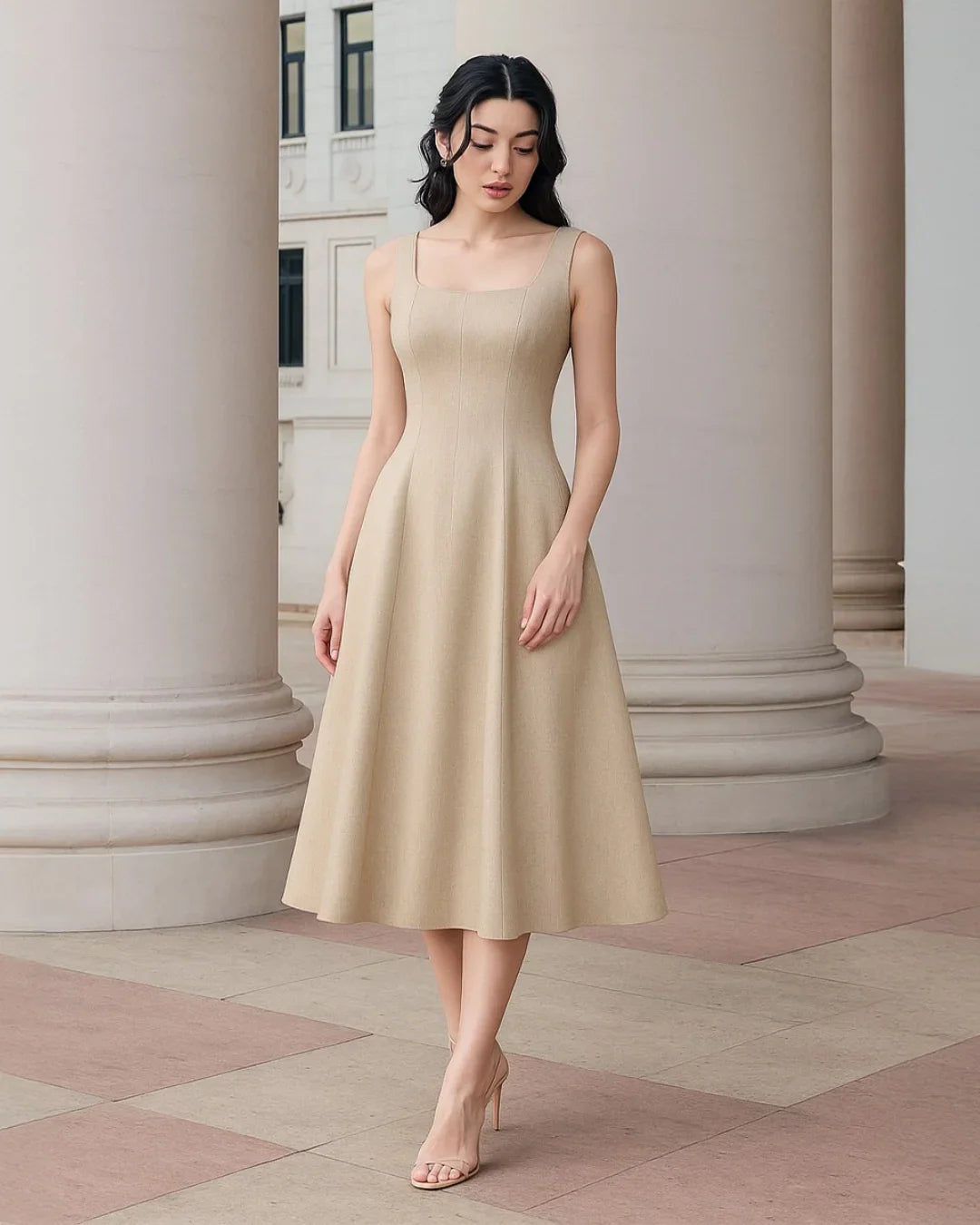 Off-White Retro Midi Dress - Littlebox India Off-White Retro Midi Dress - Littlebox India