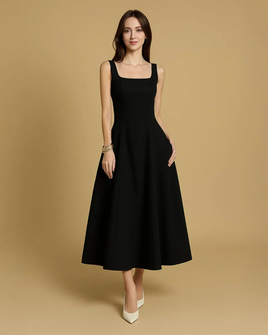 Scoop Neck Retro Style Midi Dresses In Black - Littlebox India Scoop Neck Retro Style Midi Dresses In Black - Littlebox India