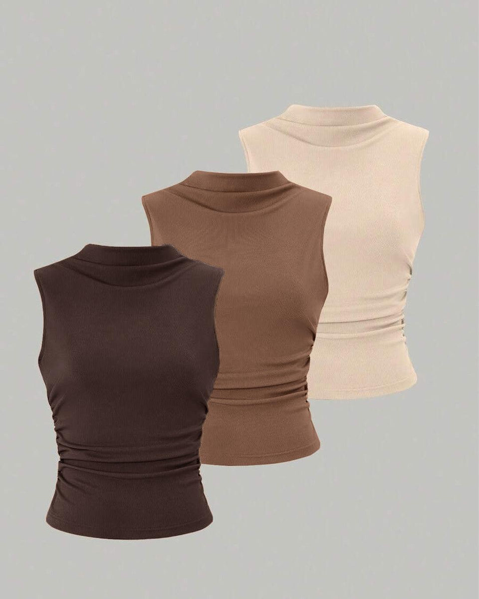 Set Of 3 - Ribbed High-Neck Tank Tops - Littlebox India
