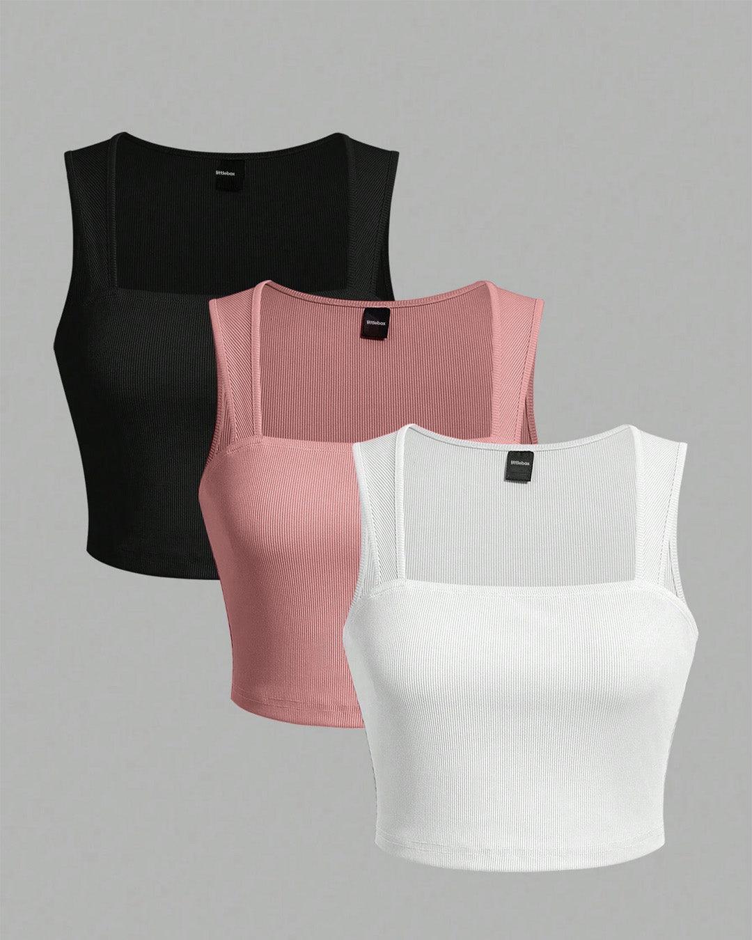 Set Of Slim-Fit Ribbed Women Tank Tops - Main Image
