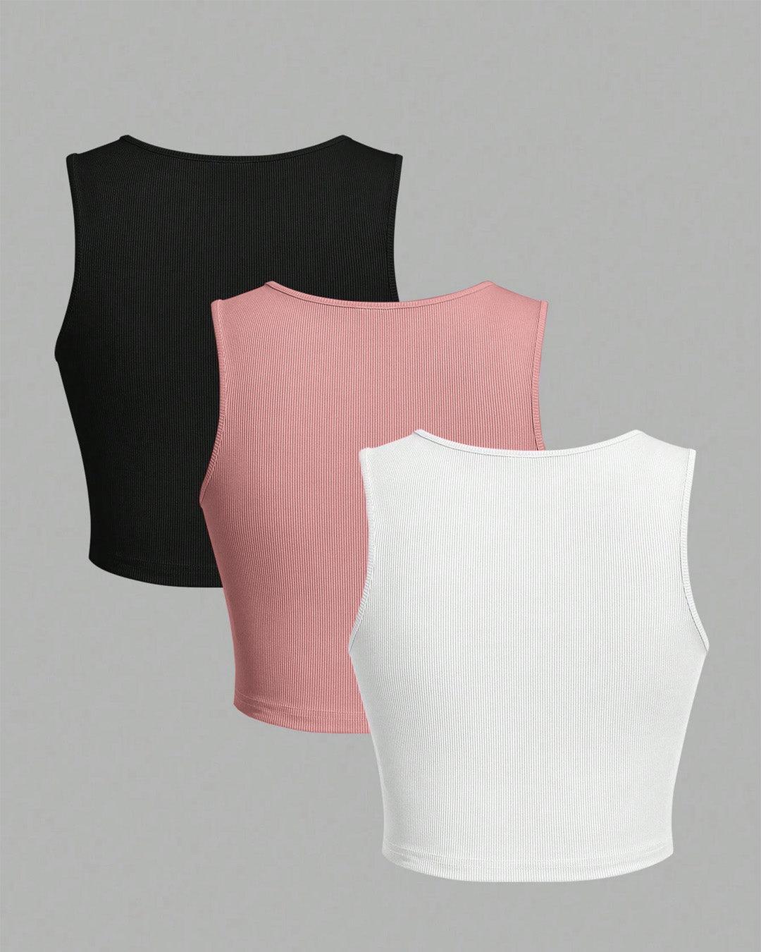 Set Of 3 - Slim-Fit Ribbed Women Tank Tops - Littlebox India