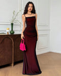 Sheer Fishtail Hem Fitted Bodycon Maxi Dress in Black And Red