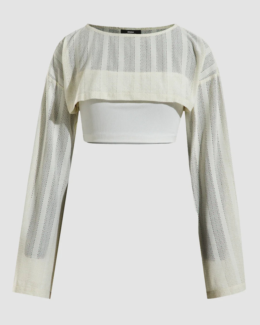 Sheer Long Sleeve Cropped Layered Top in Off White