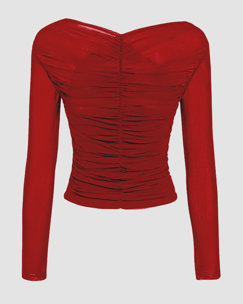 Off-Shoulder Draped Wrap Top in Red - Littlebox India