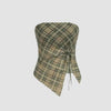Sheer plaid strapless tube top with side drawstring detail, offering a stylish and edgy look