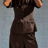 Short Sleeve Blazer & Wide-Leg Trousers Matching Set in Coco Front View For Women | Littlebox India