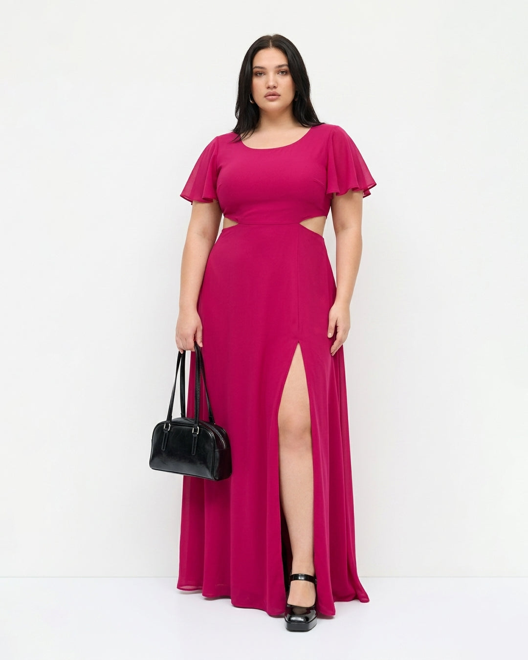 2XL Side Cut Out Slit Maxi Dress Curve and Plus in Hot Pink