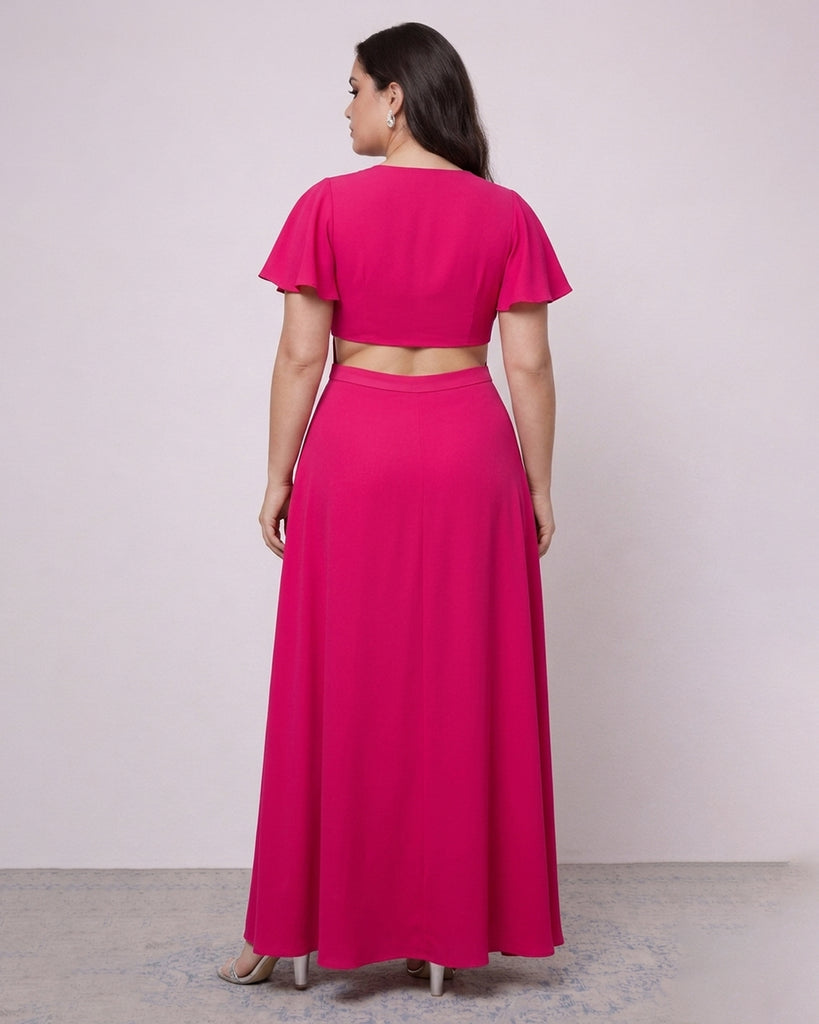 Side Cut Out Slit Maxi Dress Curve and Plus in Hot Pink- Littlebox India