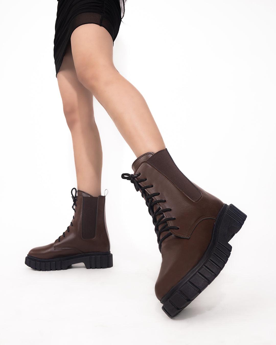 Mid Calf Lace Up Motorcycle Combat Shoes