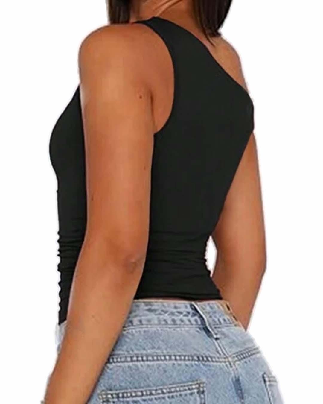 Slanting Top Slant Shoulder Asymmetrical Neckline Cropped Top – Littlebox India