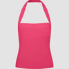 A sleek halter neck top in hot pink, featuring a wide strap and smooth bodycon fit for a bold yet minimal look.