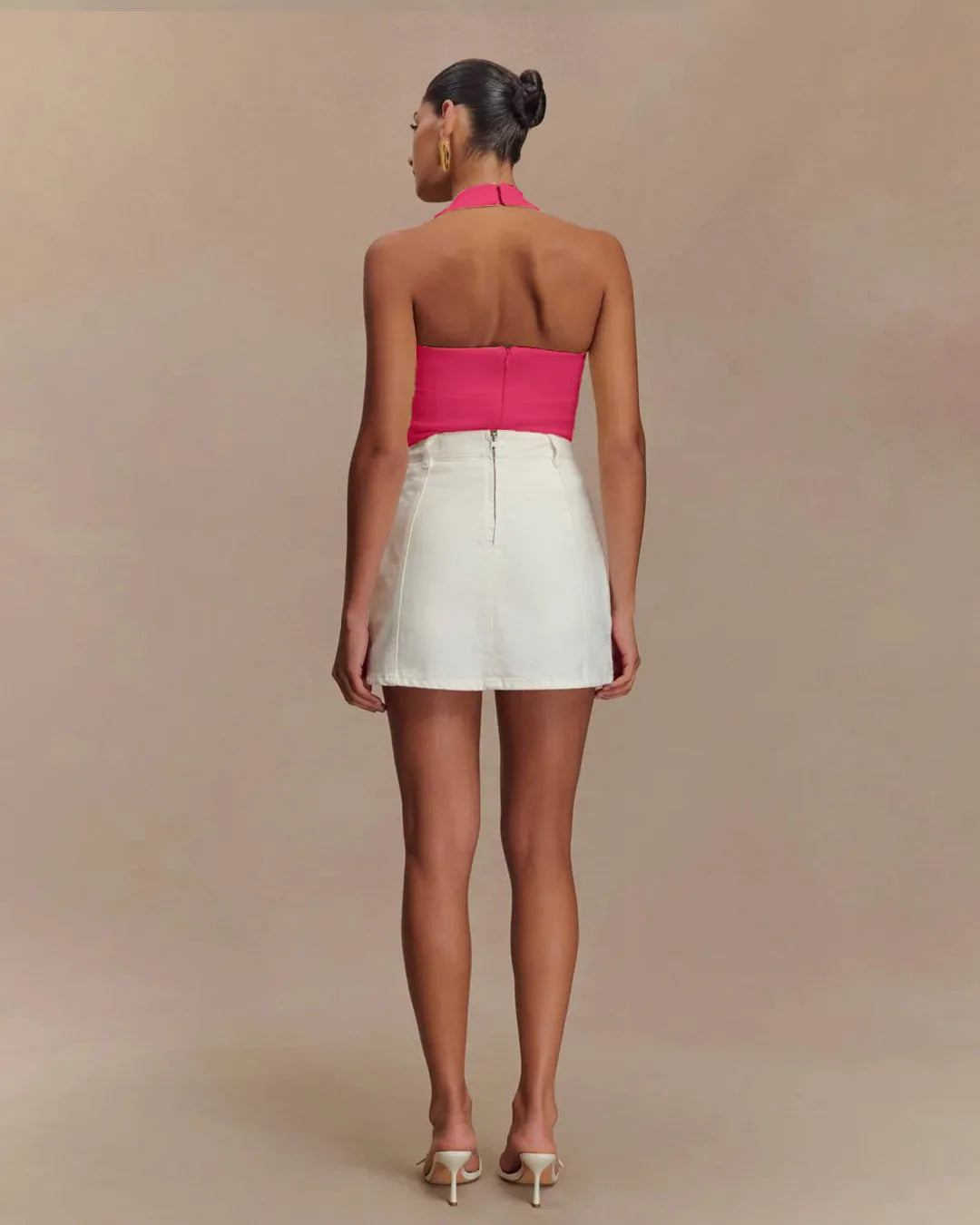 Sleek Fit Halter Neck Top In Hot Pink