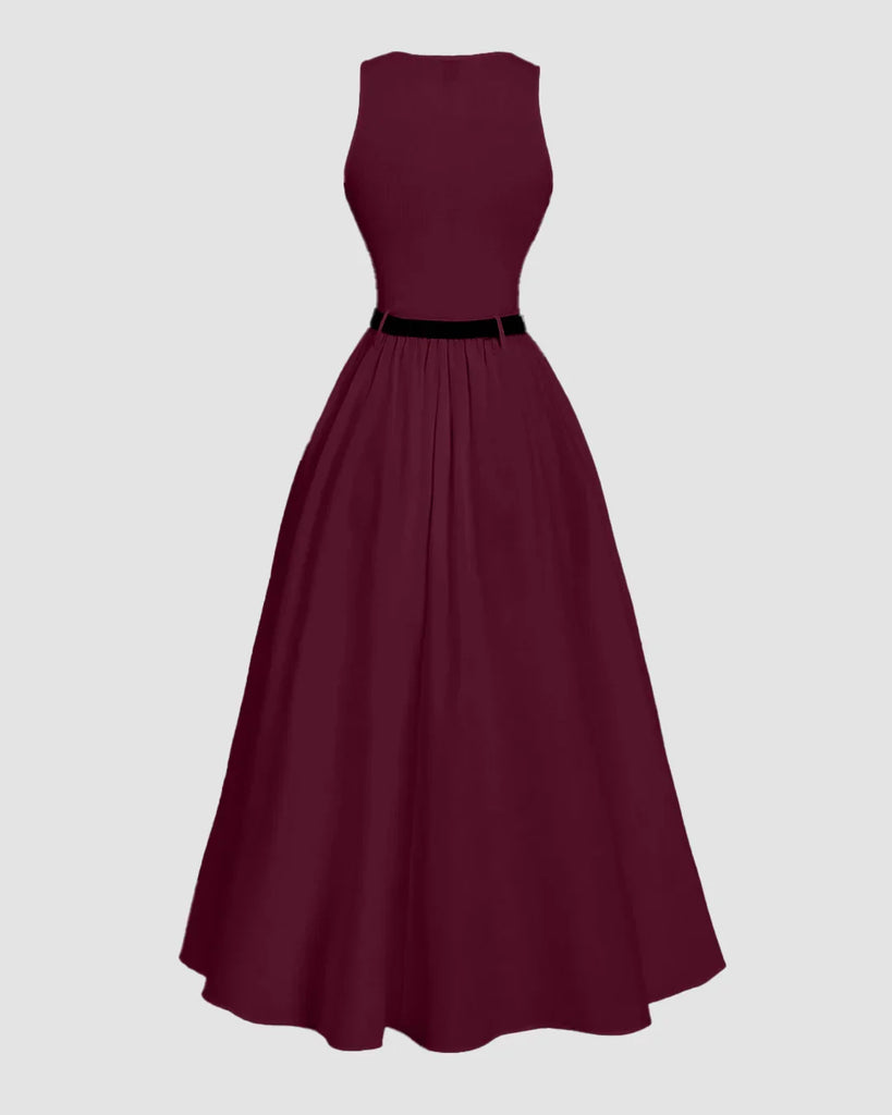 Sleeveless A Line Maxi Dress in Burgundy