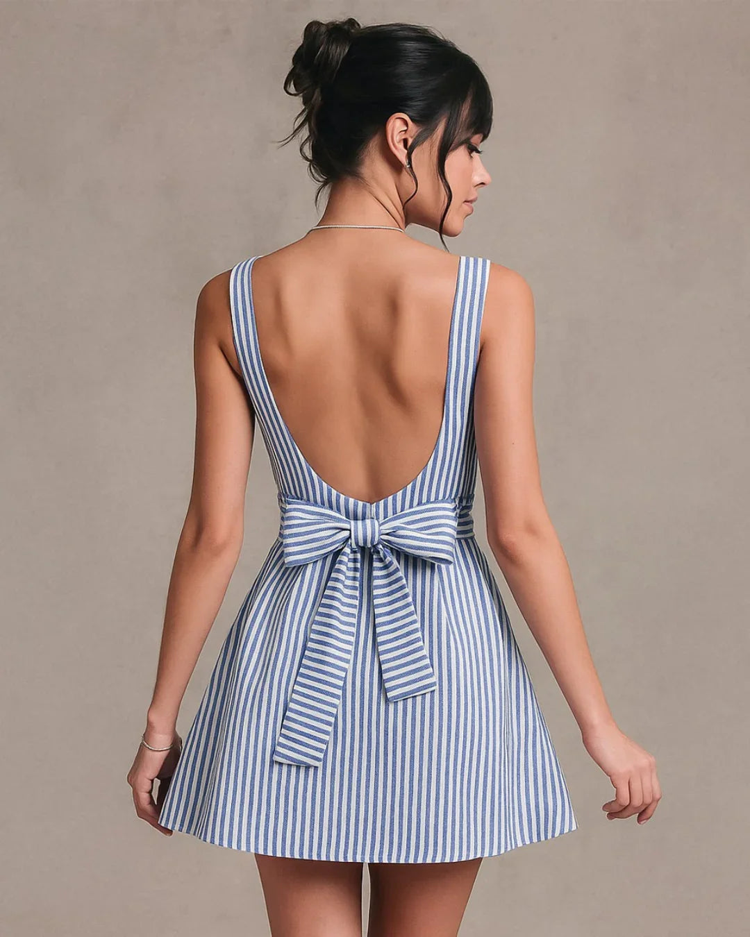 blue striped bodycon dress Rosie Puff Sleeve Dress in Navy | OMNES | Ethical & Affordable Clothing