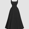 Sleeveless Bow Front Flared Maxi Dress in Black Front View for Women | Littlebox India