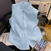 Sleeveless Button Down Collared Shirt in Sky Blue Front View for Women | Littlebox India