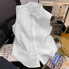 Sleeveless Button Down Collared Shirt in White Front View for Women | Littlebox India