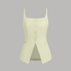 Sleeveless Button Down Corset Style Top in Beige Front View for Women | Littlebox India