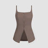 Sleeveless Button Down Corset Style Top in Cappuccino Front View for Women | Littlebox India