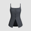 Sleeveless Button Down Corset Style Top in Dark Grey Front View For Women | Littlebox India