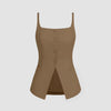 Sleeveless Button Down Corset Style Top in Mud Brown Front View For Women | Littlebox India