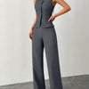 Sleeveless Buttoned Vest & Wide-Leg Trouser Co-ord in Dark Grey Front View For Women | Littlebox India
