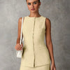 Sleeveless Co-ord Set with Mini Skirt outfit in beige Front View For Women | Littlebox India