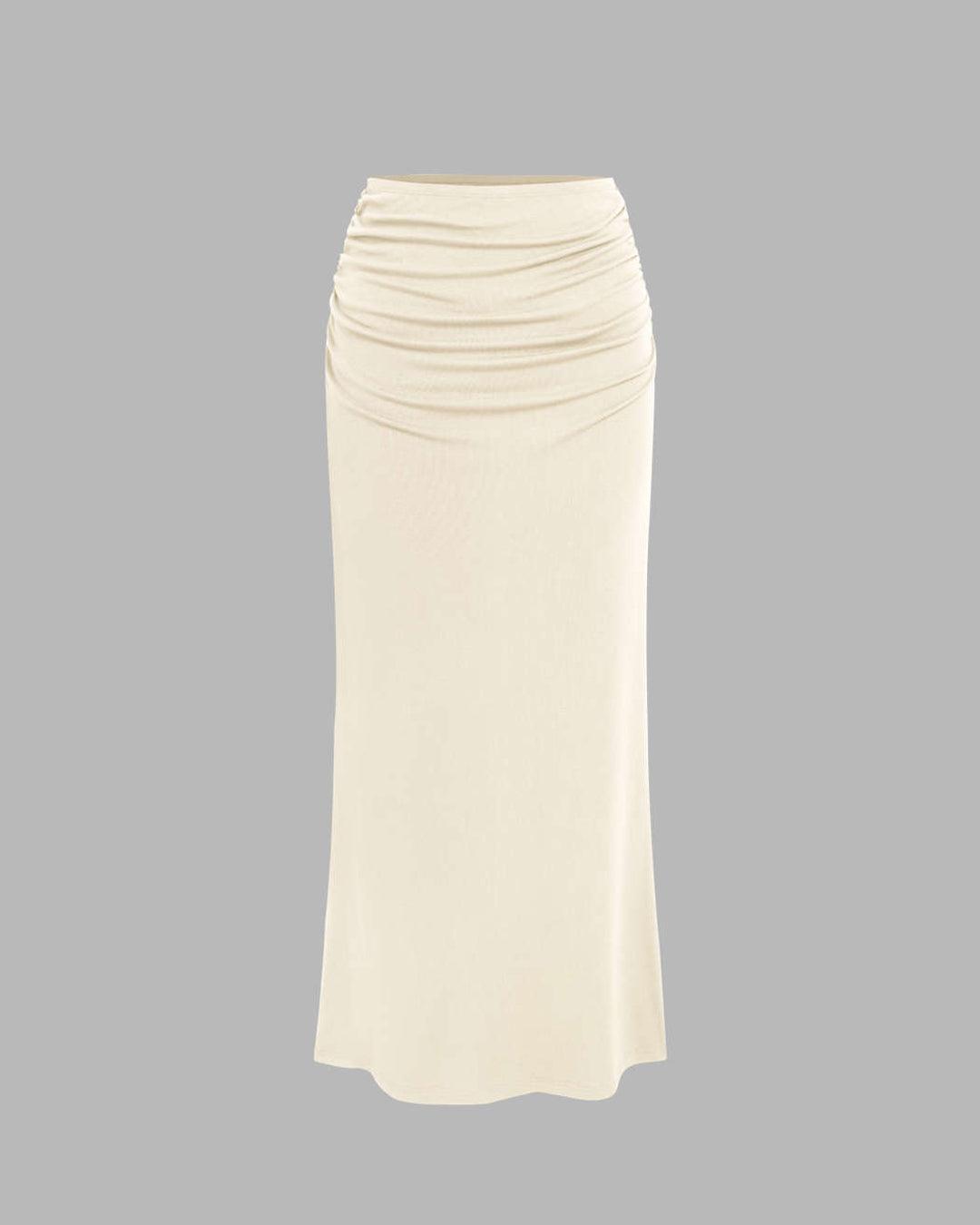 Sleeveless Crop Tank Top Ruched Maxi Skirt In Off White