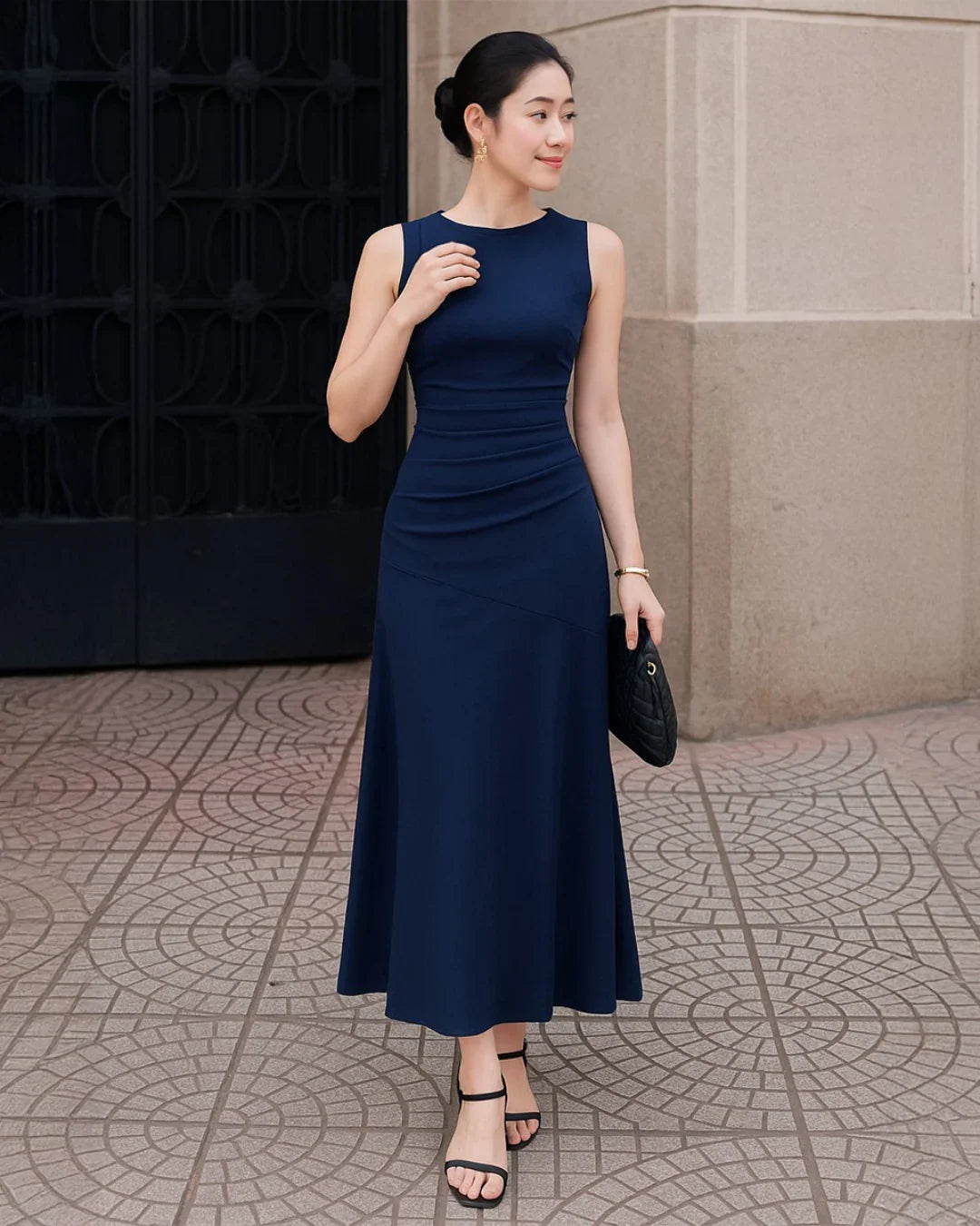 blue boat neck dress Ink Blue Sheath Long Sleeves Boat Neck Short Wedding Guest Dress, Ink_Blue / L main image 1