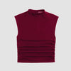 Sleeveless Mock Neck Ruched Fitted Top In Burgundy Front View For Women | Littlebox India