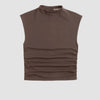 Sleeveless Mock Neck Ruched Fitted Top In Coca Front View For Women | Littlebox India