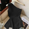 Sleeveless Side Slit Crop Top in Black Front View for Women | Littlebox India