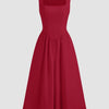 Sleeveless Square Neck A-Line Midi Dress in Cherry Front View for Women | Littlebox India