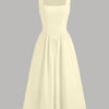 Sleeveless Square Neck A-Line Midi Dress in Vanilla Front View for Women | Littlebox India