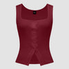 Sleeveless Square Neck Button Down Ribbed Top in Maroon Front View For Women | Littlebox India