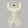 Sleeveless Square Neck Button Down Ribbed Top in Milky White Front View For Women | Littlebox India