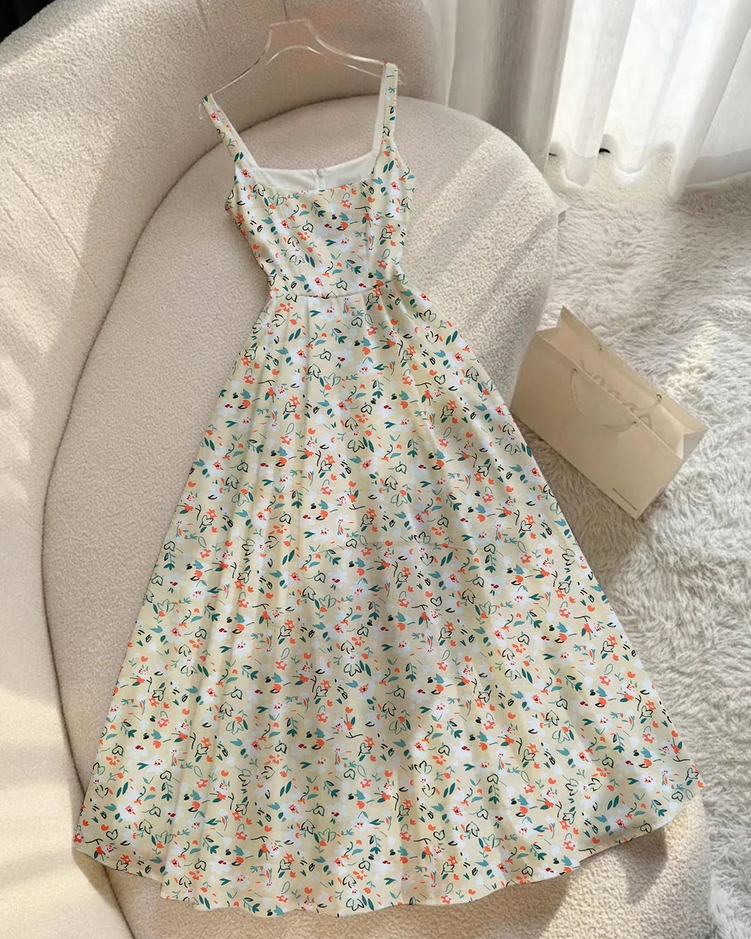 Square Neck Floral Corset Lace Up Midi Dress