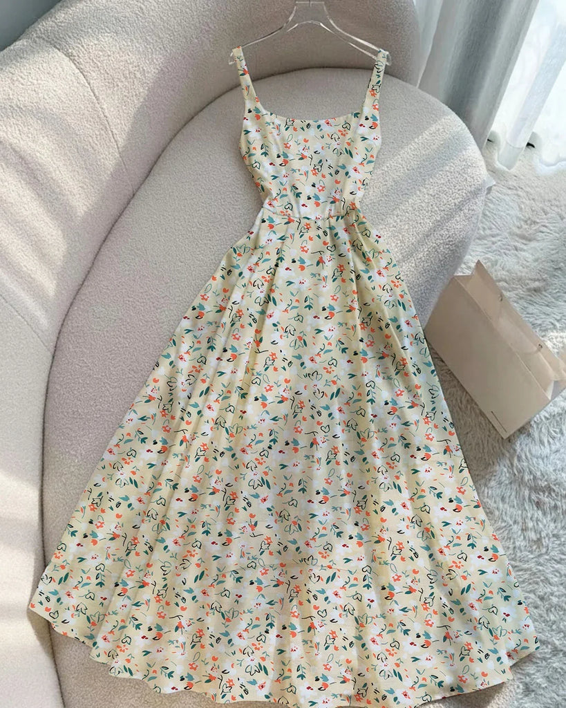 Floral Square Neck Fit & Flare Maxi Dress – Littlebox India