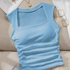 Sleeveless Square Neck Fitted Top in Powder Blue Front View for Women | Littlebox India