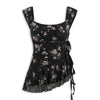 Sleeveless Square Neck Side Tie Ruffle Floral Top in Soft Black Front View for Women | Littlebox India