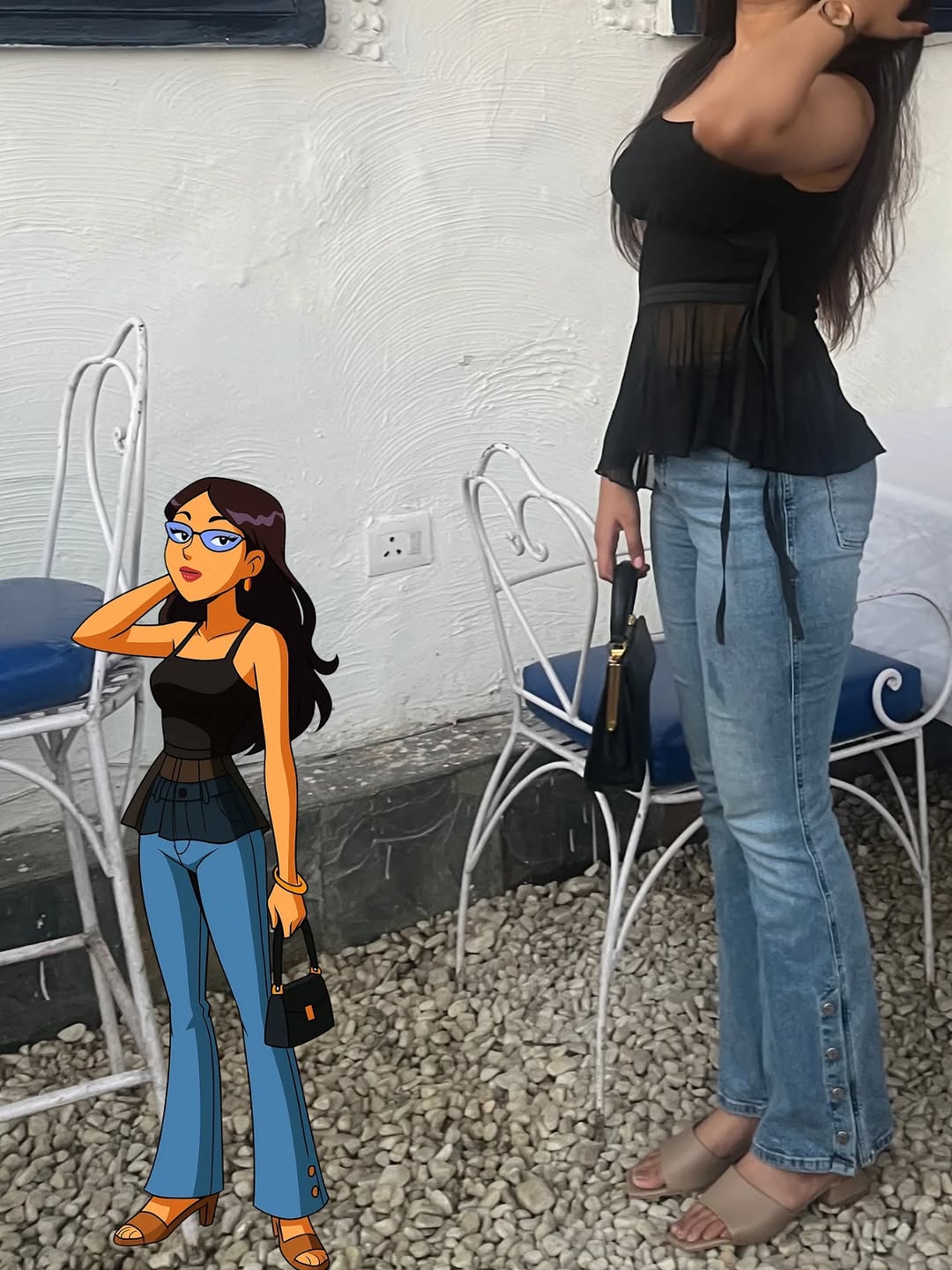 Customer photo 3 of Sleeveless Square Neck Side Tie Ruffle Top in Black