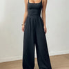 Sleeveless Strappy Back Ruched Wide-Leg Midi Dress in Black Front View For Women | Littlebox India