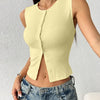 Sleeveless Textured Button Front Crop Top In French Vanilla Front View For Women | Littlebox India