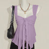 Sleeveless Tie Front Pleated Ruffle Top in Lilac
