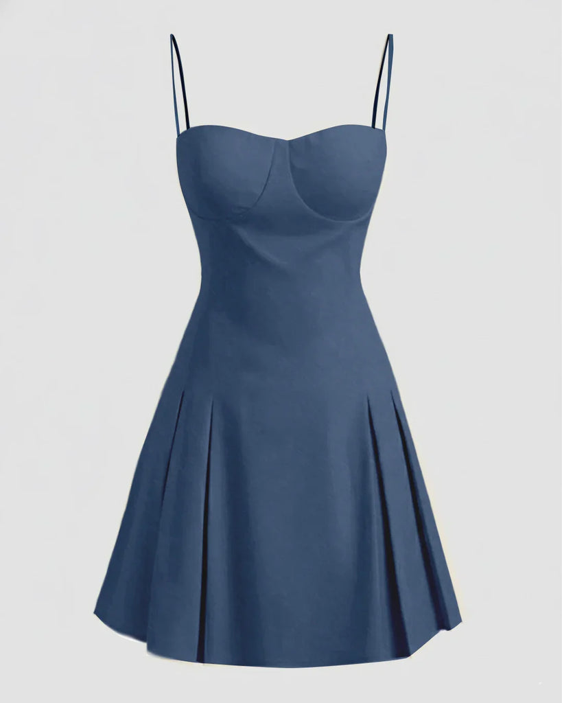 Slim Fit A-Line Mini Dress in Dark Navy Blue