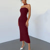 Slim Fit Backless Contrast Bow Tie Sexy Dress in Burgundy Front View for Women | Littlebox India